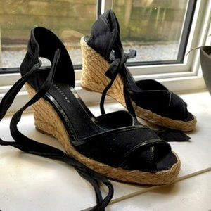 Black espadrilles ankle wrap ties
